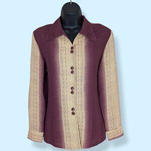 V. Yuhua Red & Yellow Striped Button Down Blouse